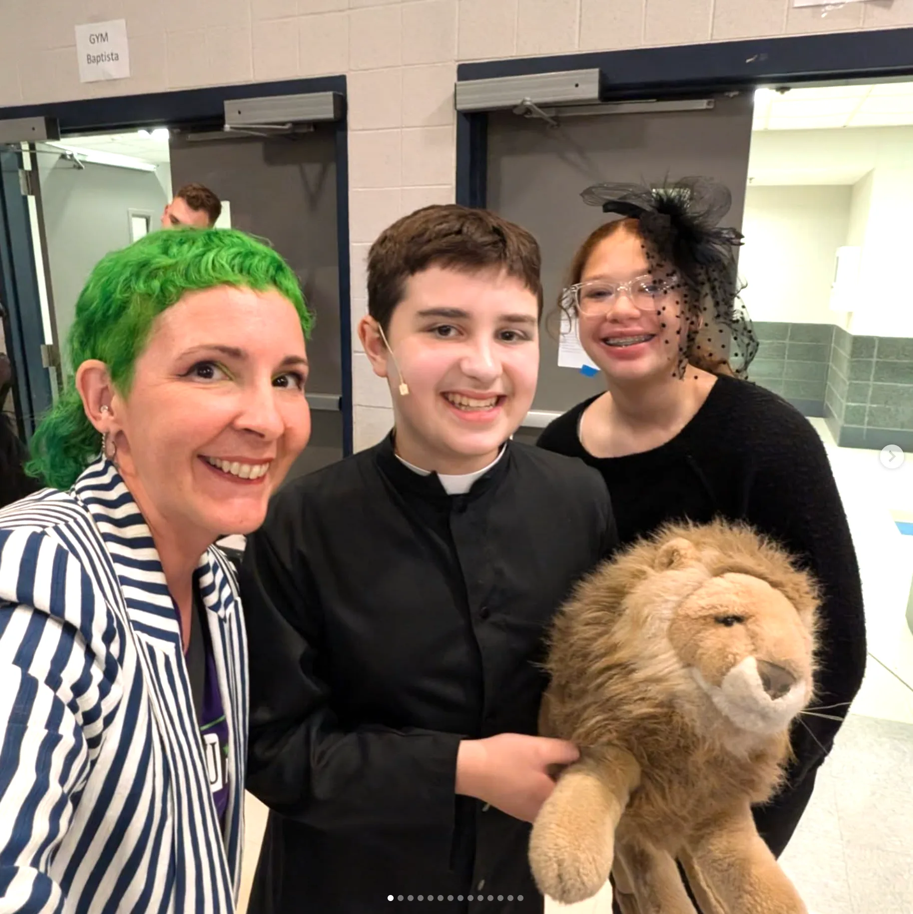 Sarah backstage with a student